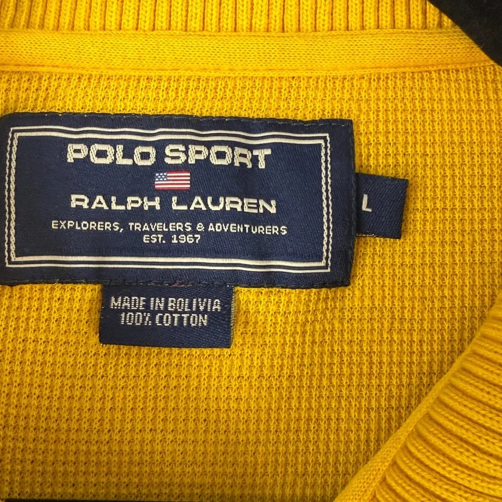 Ralph Lauren Polo Sport Shirt Men Large Yellow Black Stripe Short Sleeve Vintage